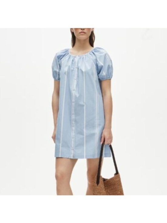 J. Crew Dresses & Skirts - NWT Flawed J.Crew Puff-Sleeve Mini Dress XXS Blue Striped Cotton Popover Poplin